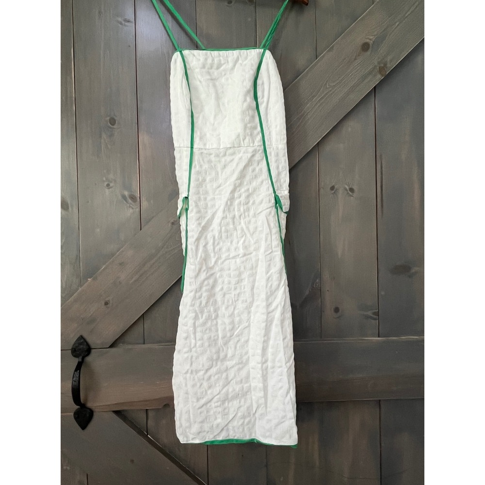 Anthropologie Celandine White Green Textured Midi Dress Lace Up Back Small - Picture 2 of 9